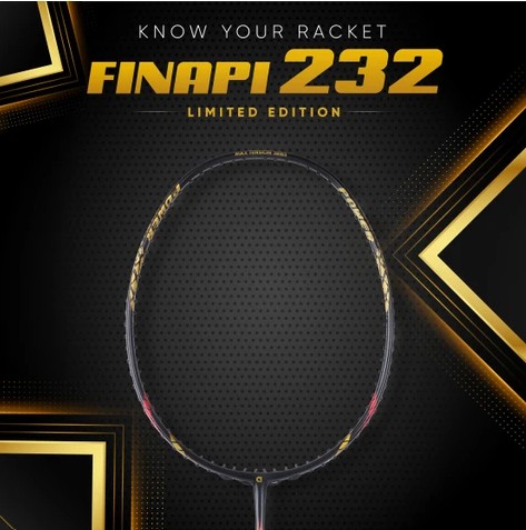 Apacs Finapi 232 Limited Edition (38 LBS Mega Tension) Made in Vietnam | Japanese Graphite Unstrung Badminton Racket (Black Gold)