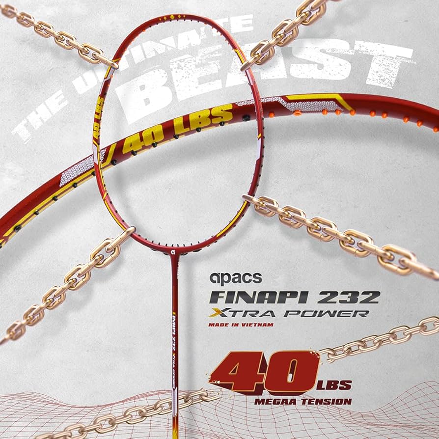 Apacs Finapi 232 Xtra Power (40LBS, 100% Top Grade UHM Japanese Graphite) Extra Strong Professional Unstrung Badminton Racket with Free Full Cover (Bl