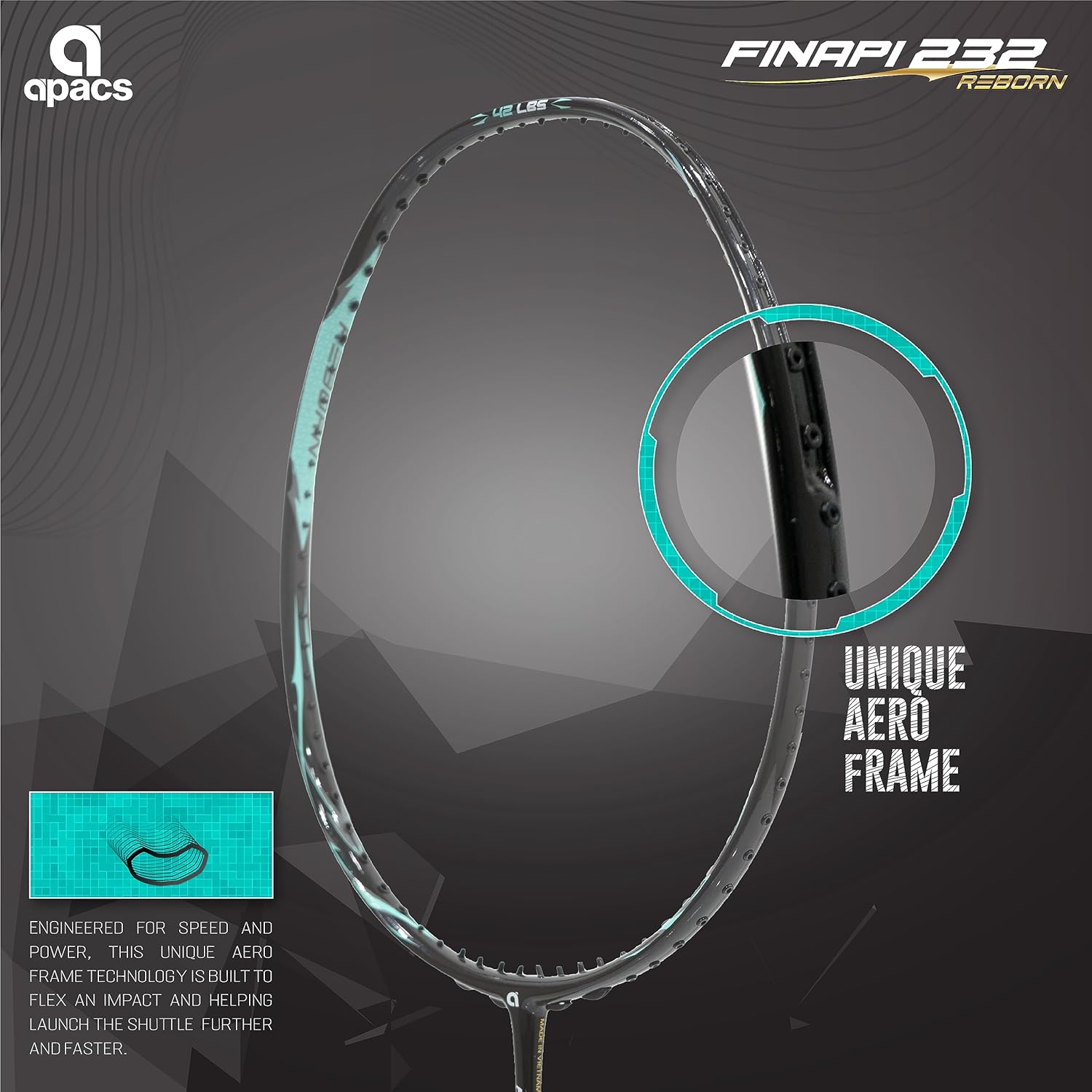 Apacs Finapi 232 Reborn (Unstrung, 42 LBS Mega Tension, World's Toughest Frame) Power Series Badminton Racket | Made with 100% Japanese Ultra Graphite
