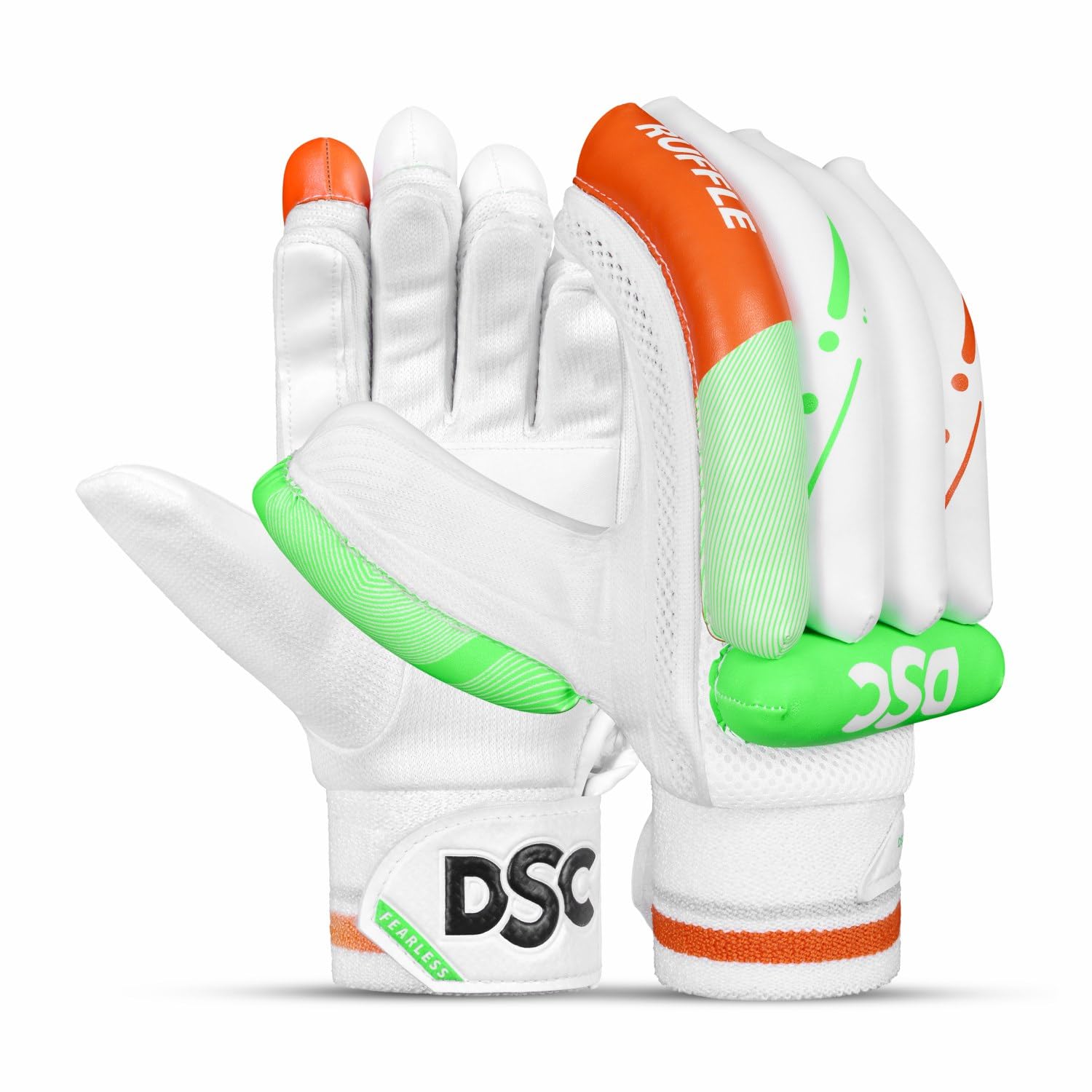 DSC Condor Ruffle Leather Cricket Batting Gloves, Mens Left (White Black)
