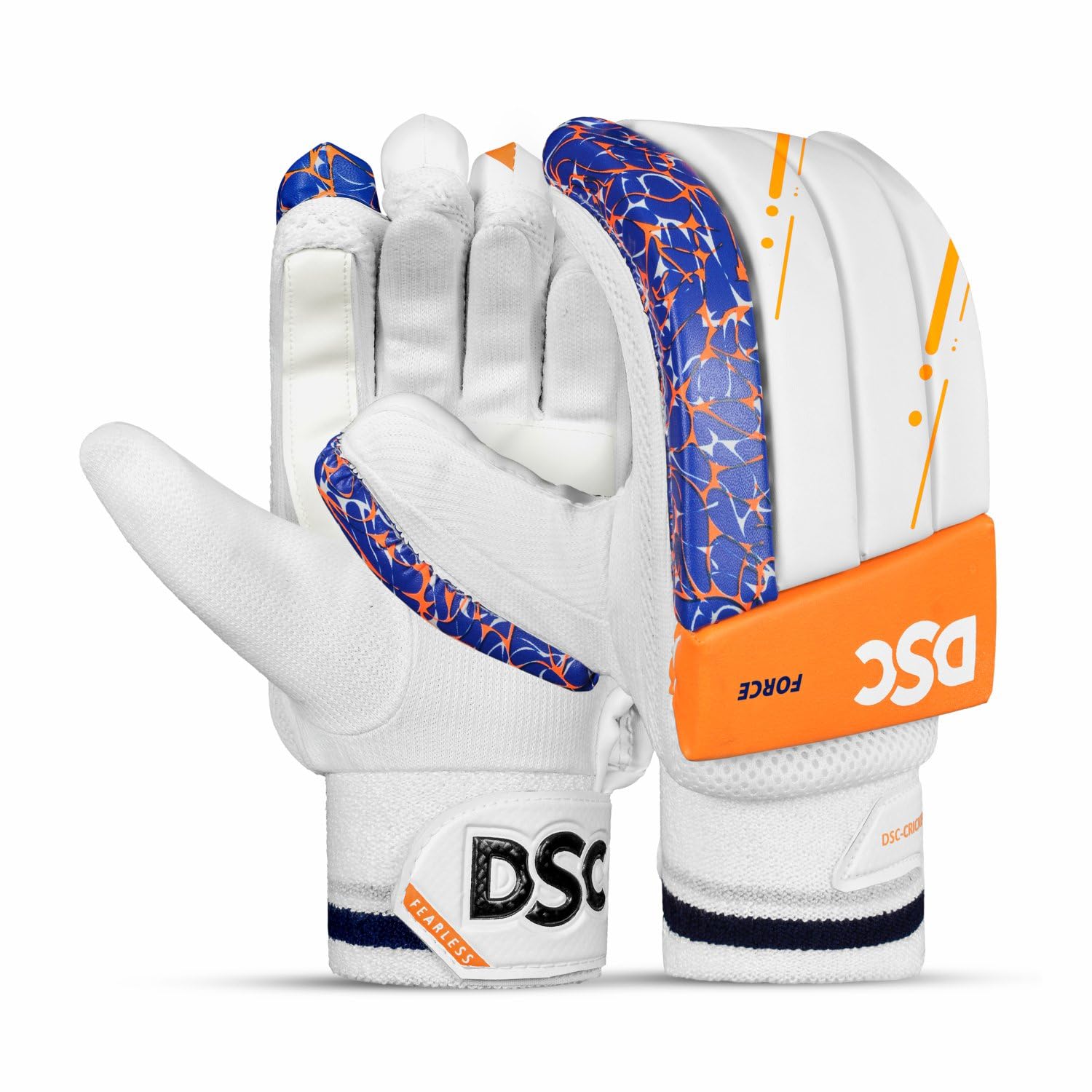 DSC Intense Force Leather Cricket Batting Gloves, Boys Right (White Fluro Yellow)
