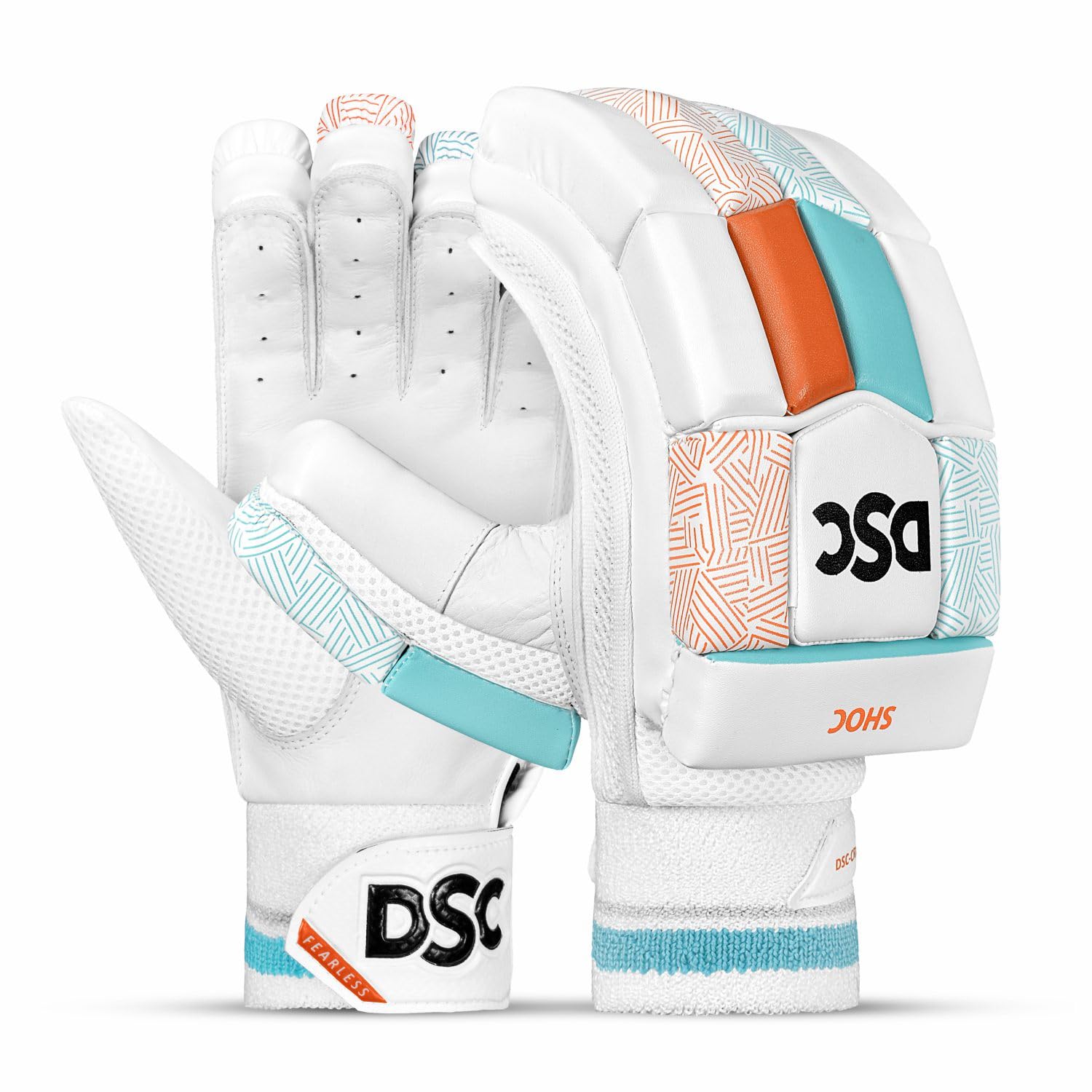 DSC Intense Shoc Leather Cricket Batting Gloves, Mens Right (White Turquoise)