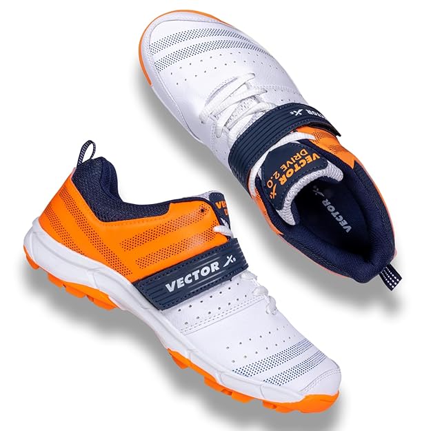 Vector X Drive-2.0 Cricket Shoes Synthetic Leather Upper/PVC Sole Studs for Men Velcro & Lace up | Lightweight & Durable Footwear| Ideal for Turf, Gro