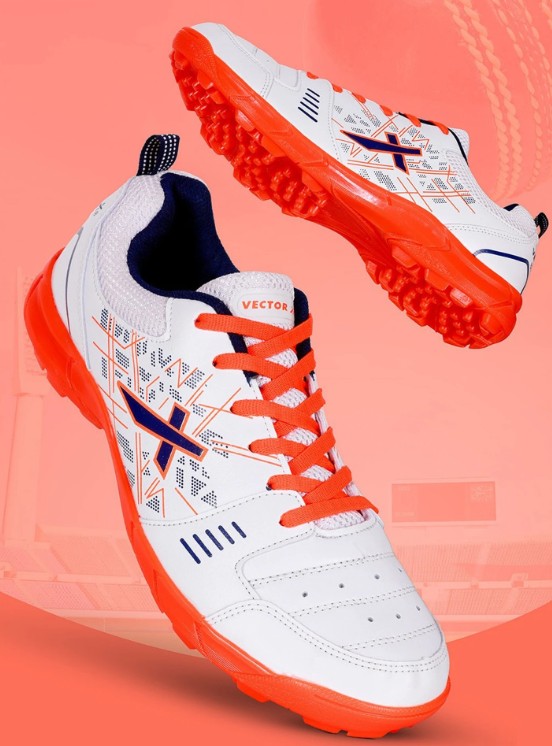 Vector X Blaster-22 Yards Cricket Shoes for Men's | Size-8 | Walking | Casual | for Men and Adult | Lace-up | White-Orange |