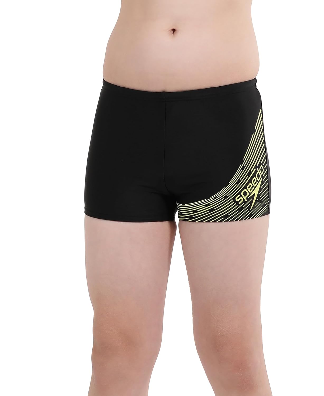 Speedo Boy's Endurance 10 High Chlorine Resistant UPF 40+ Sun Protection Medley Logo Aquashort - Black & Lemon Drizzle