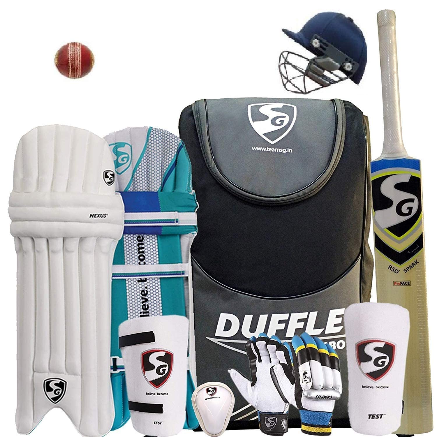 Sg Full Cricket Kit With Duffle Bag:- Full Size For Man (Adult), Nylon, Multicolour