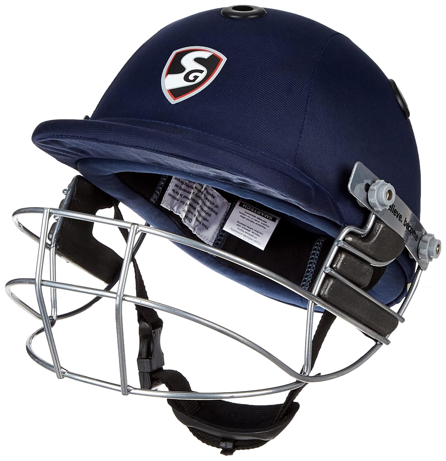 SG Smartech Cricket Helmet | Navy Blue | Size: Extra Small | For Men & Boys | Adjustable Steel Grill | Breathable inner padding | Lightweight