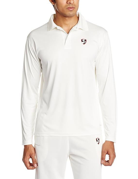 SG Men Polyester Club Full Sleeves Cricket Regular Fit Shirt, Medium (White)