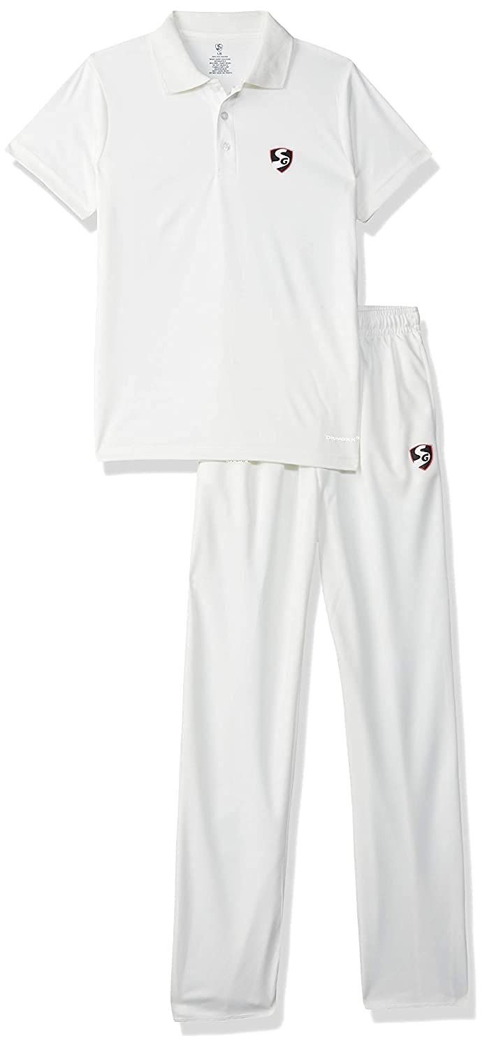 SG Ckt.Set SG Club(Pant+Shrt) JR/HS/XS Polyester Cricket Pant & Shirt, XS (White)
