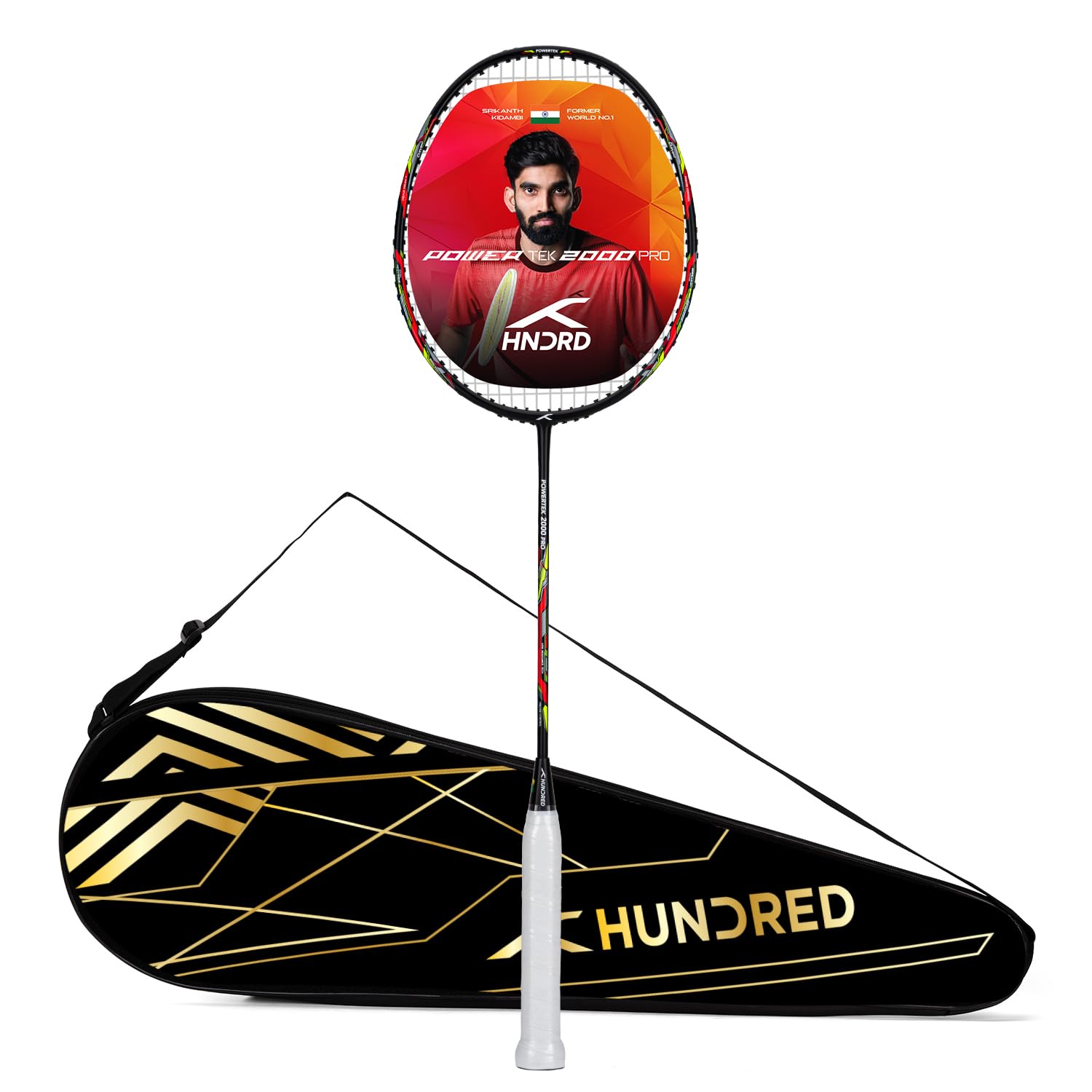 Hundred Graphite Powertek 2000 Pro Badminton Racket with Full Cover (90G, White)