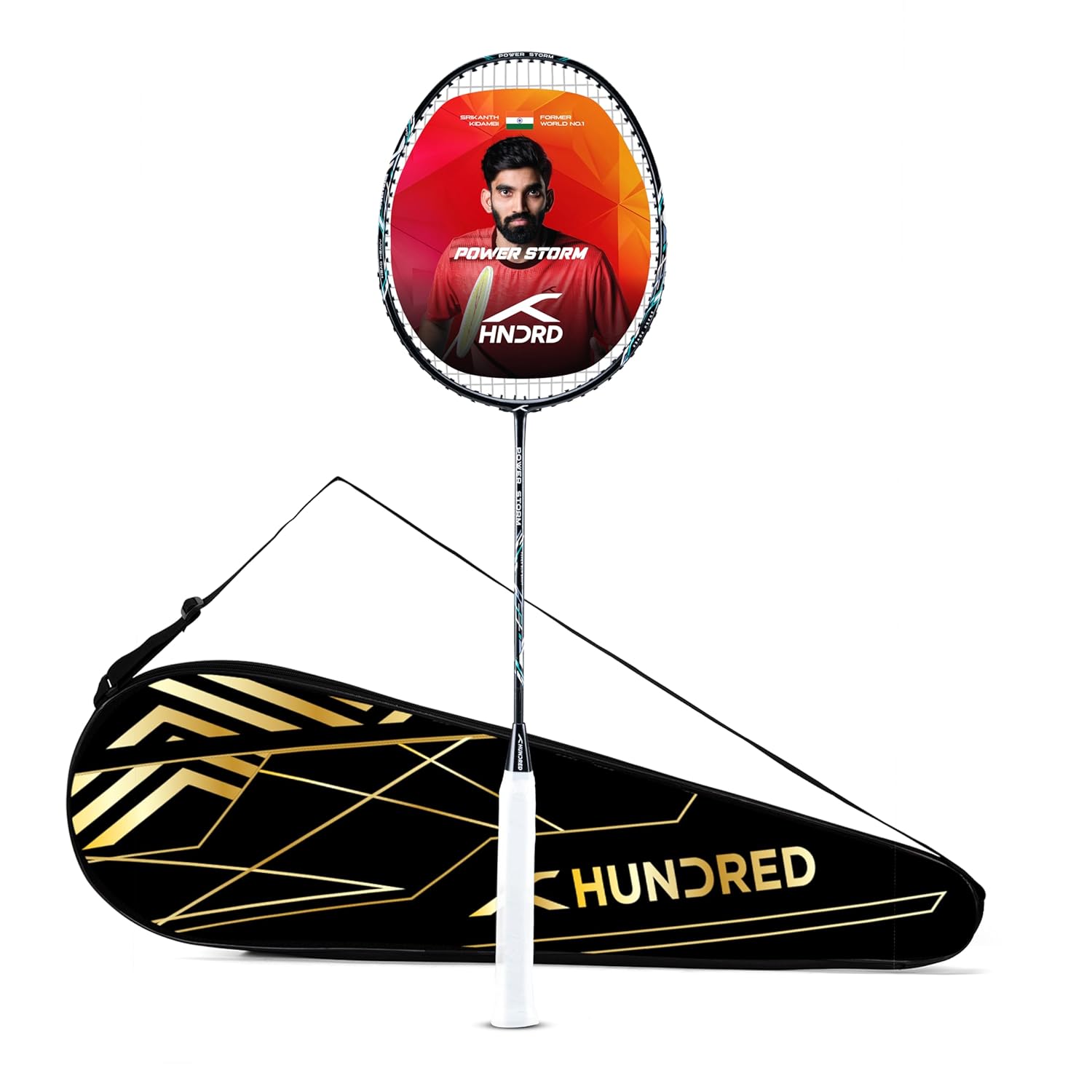 Hundred Power Storm Badminton Racket | Head Heavy Balance | Flexible Shaft | 4U Lightweight Frame | G6 Grip | Club Level Attacking Play (White)
